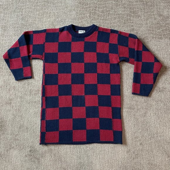 Unisex Red and Navy Checkered Sweater Size M - Picture 1 of 5
